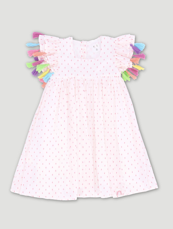 Pre-Girls Dobby Tassle Dress - White