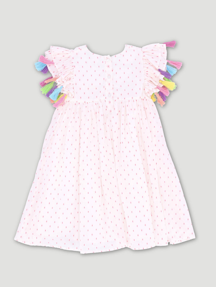 Pre-Girls Dobby Tassle Dress - White