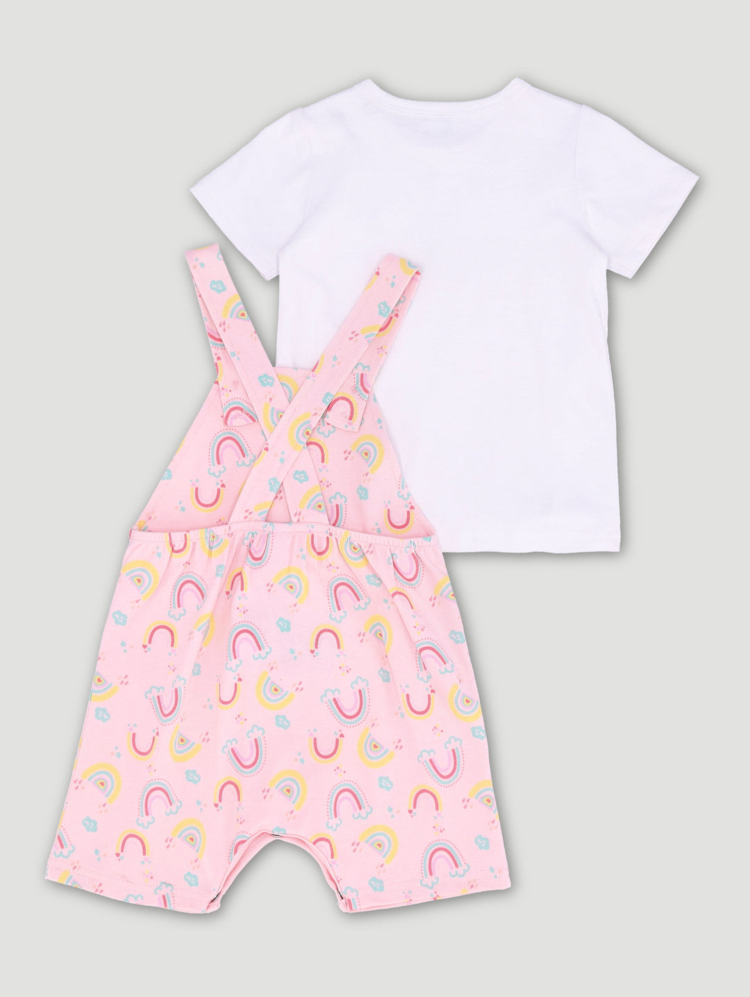 Baby Girls Cloudy Rainbow Dungaree Set - Pink