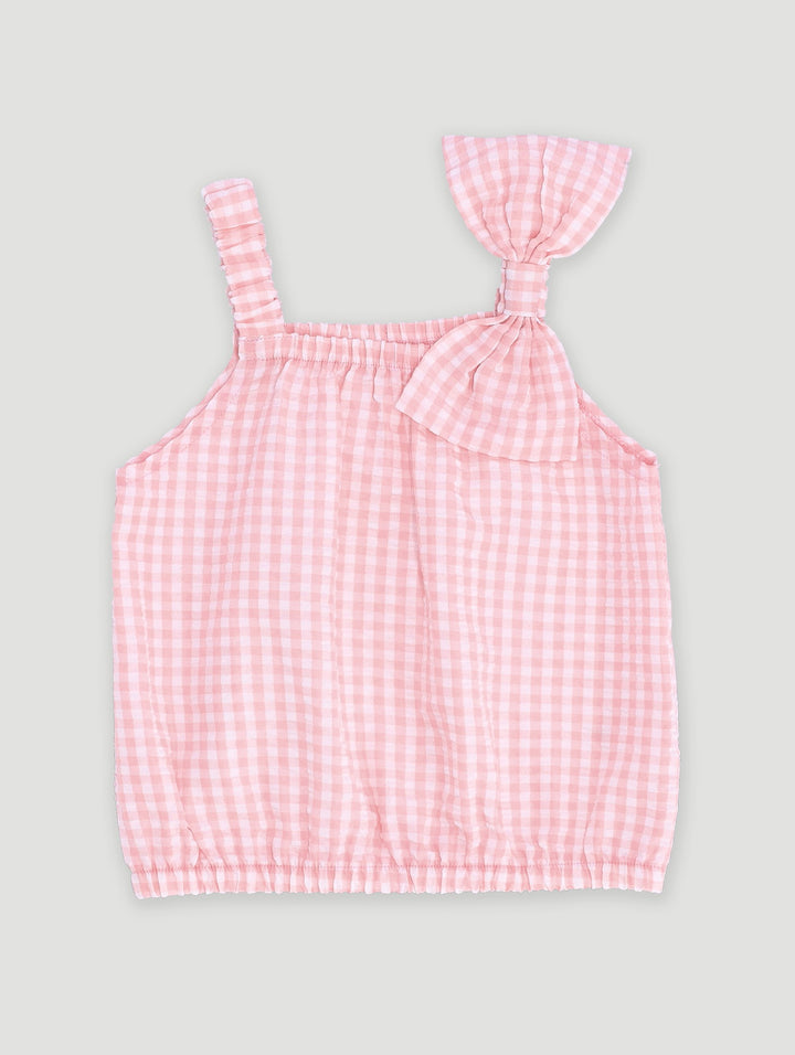 Pre-Girls Seersucker Check Blouse - Light Pink