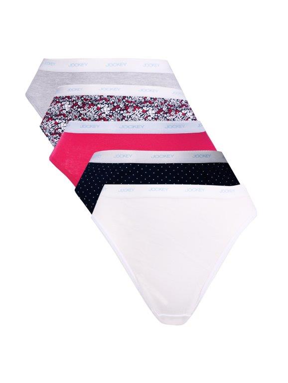 5 Pack Classic Cotton Hicut Panties - White/Spot/Red/Streaky