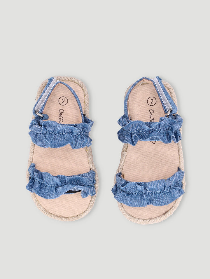 Baby Girls Frill Denim Sandal - Denim