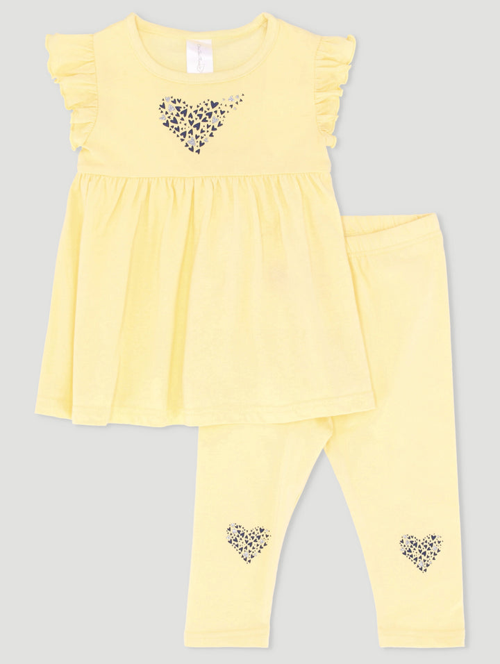 Baby Girls Heart Print Legging Set - Yellow