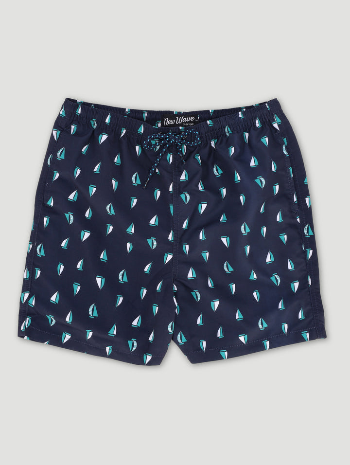 Boys Sail Boats Swim Shorts - Navy