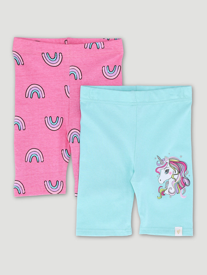 Pre-Girls 2 Pack Lycra Unicorn Print Cycle Short - Sky Blue