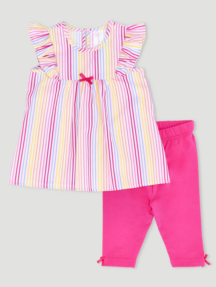 Baby Girls Striped Popplin Tunic Set - Pink