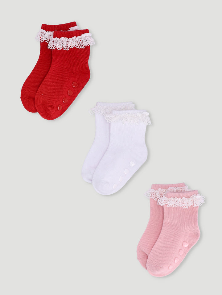 Baby Girls 3 Pack Ruffled Socks - Pink