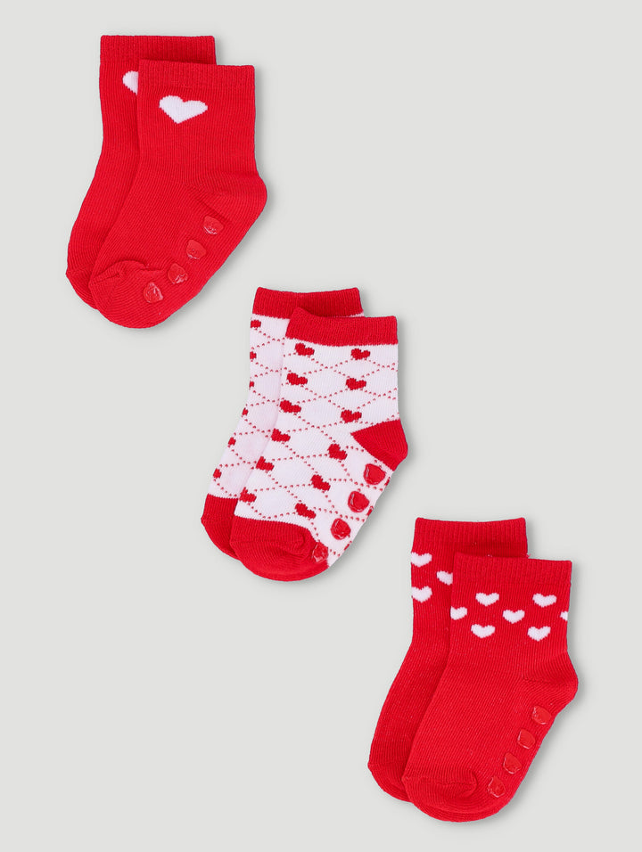 Baby Girls 3 Pack Heart Socks - Red