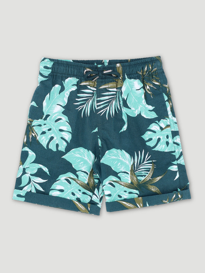 Pre-Boys Green Leafy Woven Short - Green