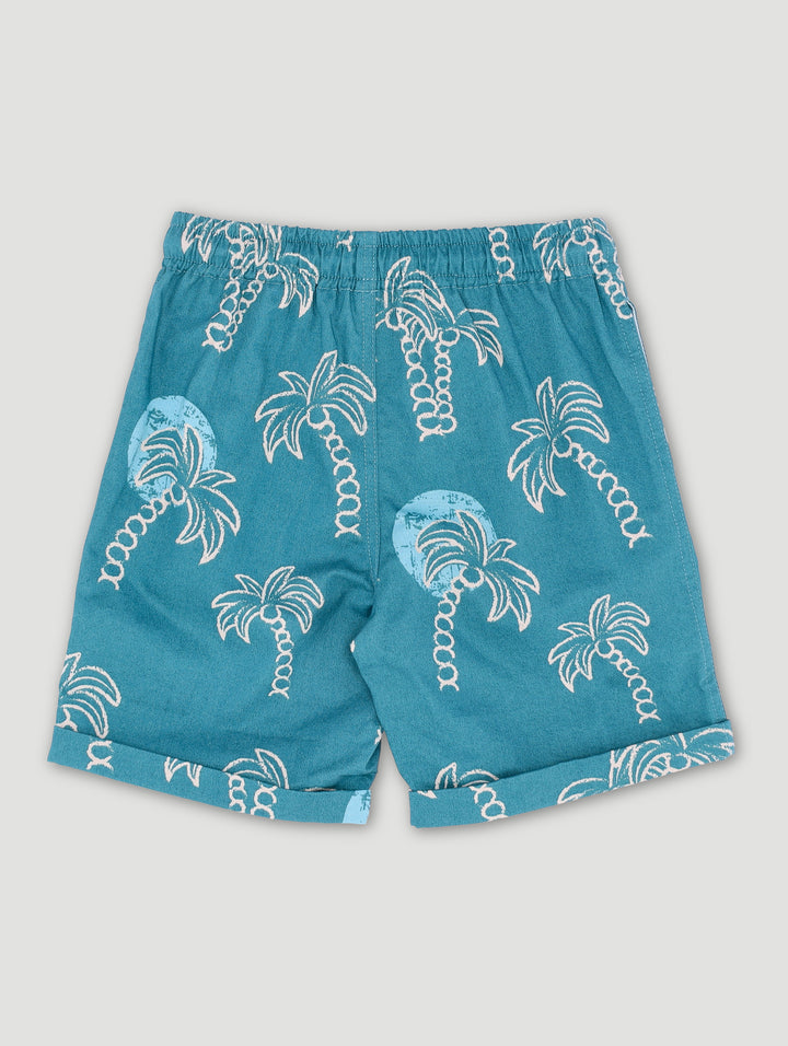 Pre-Boys Palm Tree Woven Short - Teal