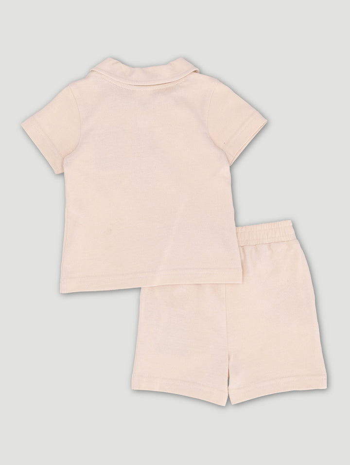 Baby Boys Textured Golfer & Short Set - Cream