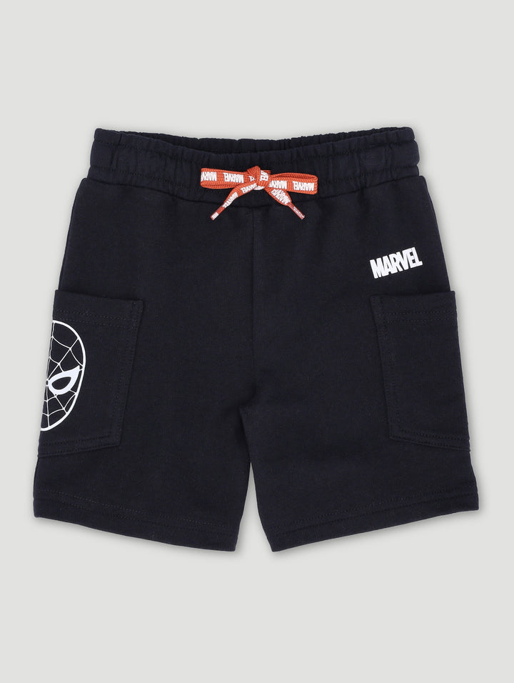 Pre-Boys Spiderman Draw Cord Fleece Shorts - Black