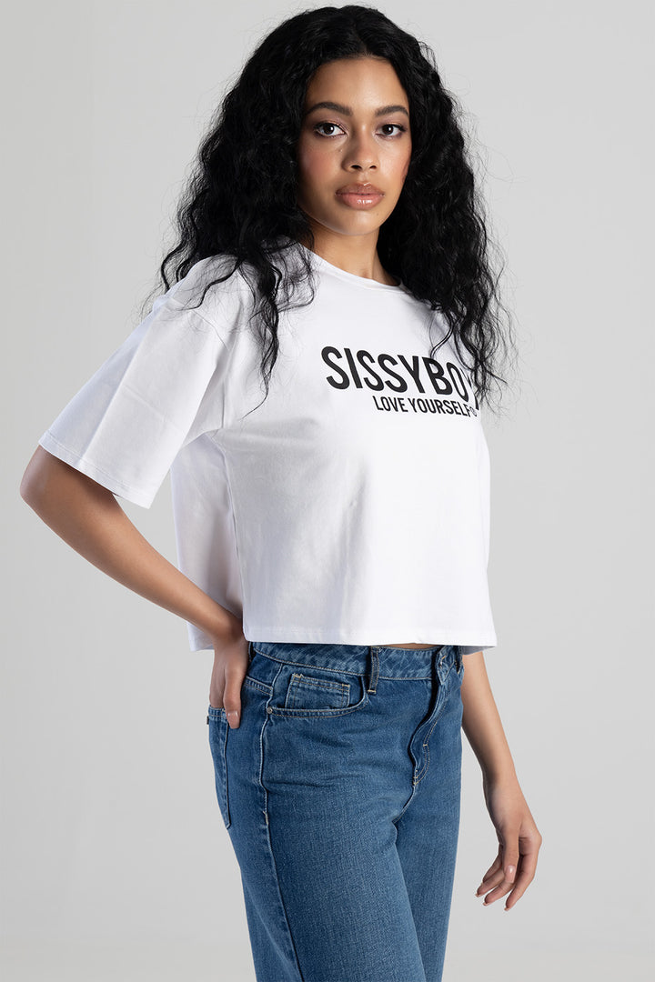 Boxy Oversized Multi-Technique Logo Top - White