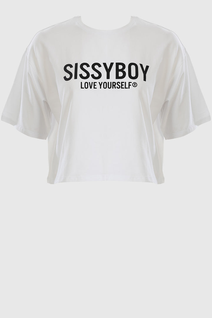 Boxy Oversized Multi-Technique Logo Top - White