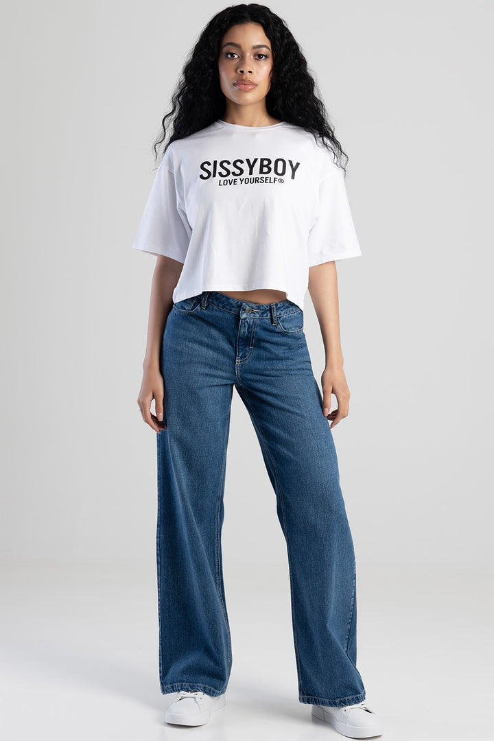 Boxy Oversized Multi-Technique Logo Top - White