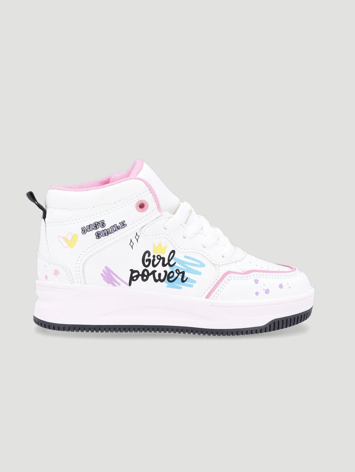 Girls Graffiti Hitop Sneaker - White/Pink