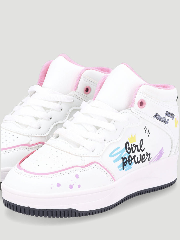 Girls Graffiti Hitop Sneaker - White/Pink