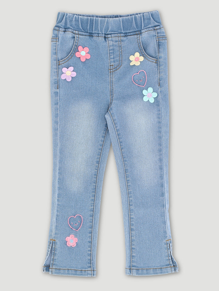 Pre-Girls 3D Flower Denim - Mid Blue