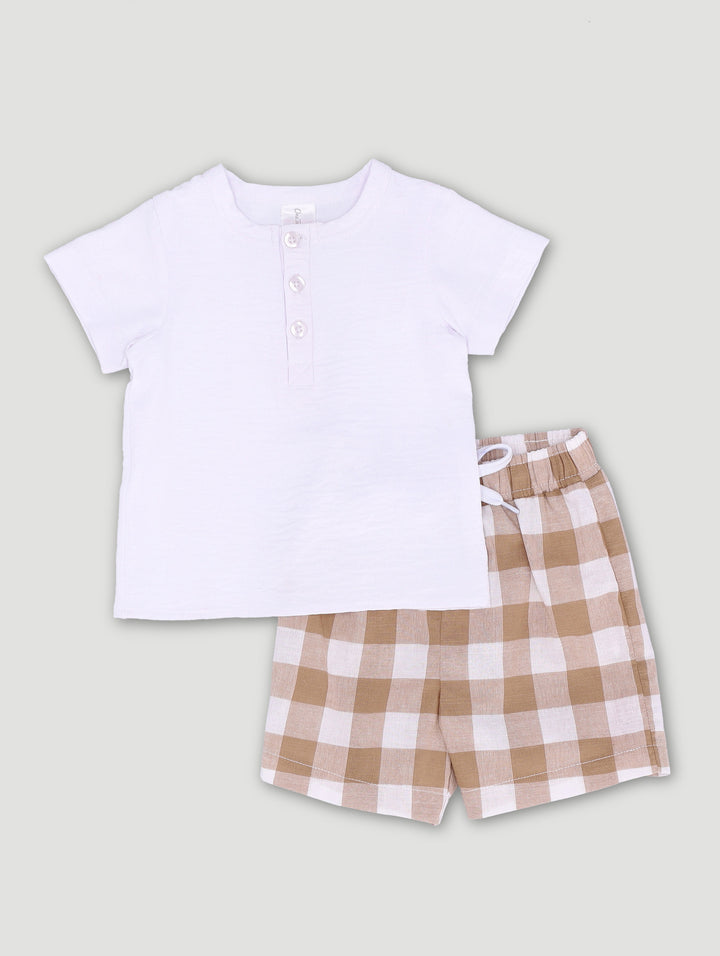 Baby Boys Crushed Cotton Shirt And Short Set - White