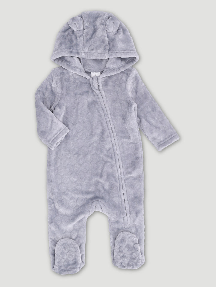 Baby Girls Hooded Embossed Sleepsuit - Grey