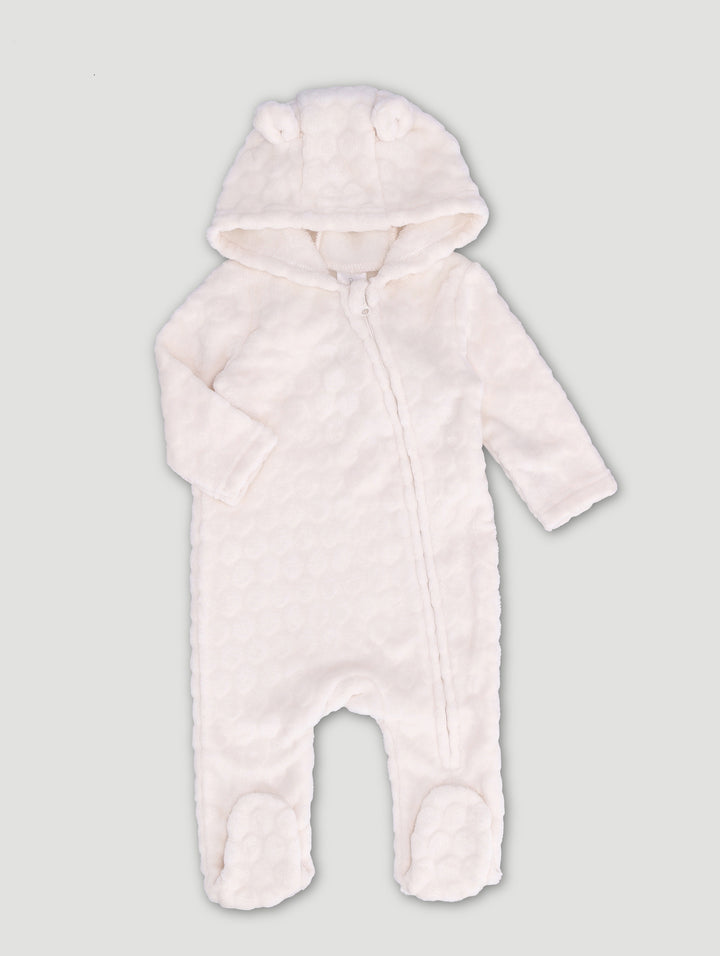 Baby Girls Embossed Hooded Sleepsuit - Cream