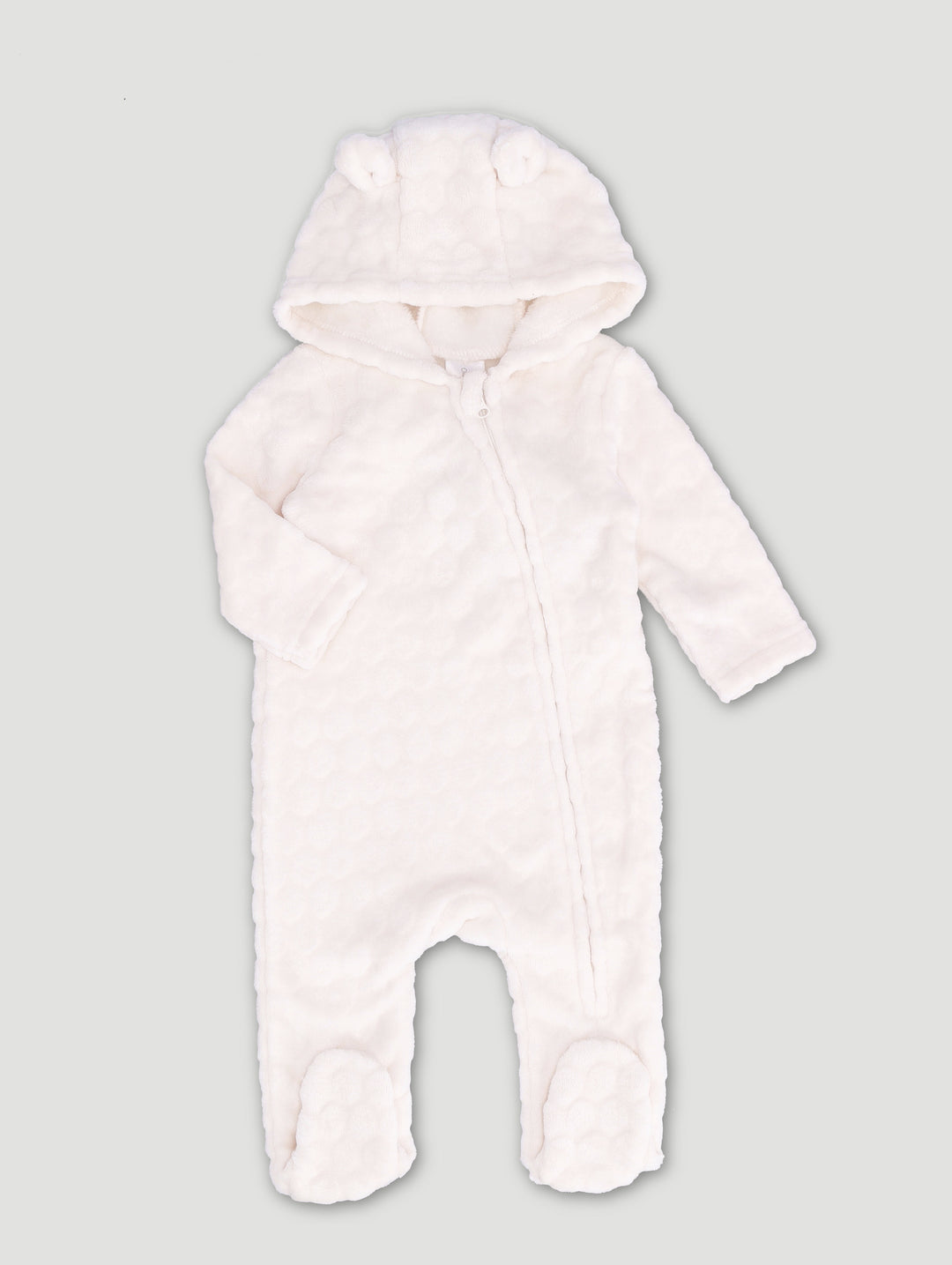 Baby Girls Embossed Hooded Sleepsuit - Cream