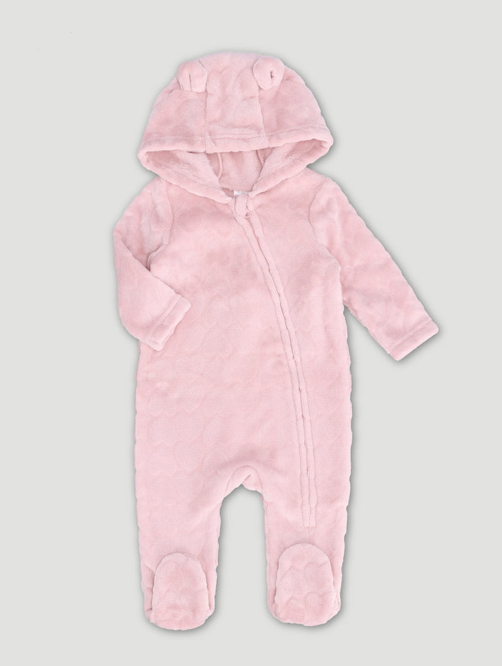 Baby Girls Embossed Hooded Sleepsuit - Pink