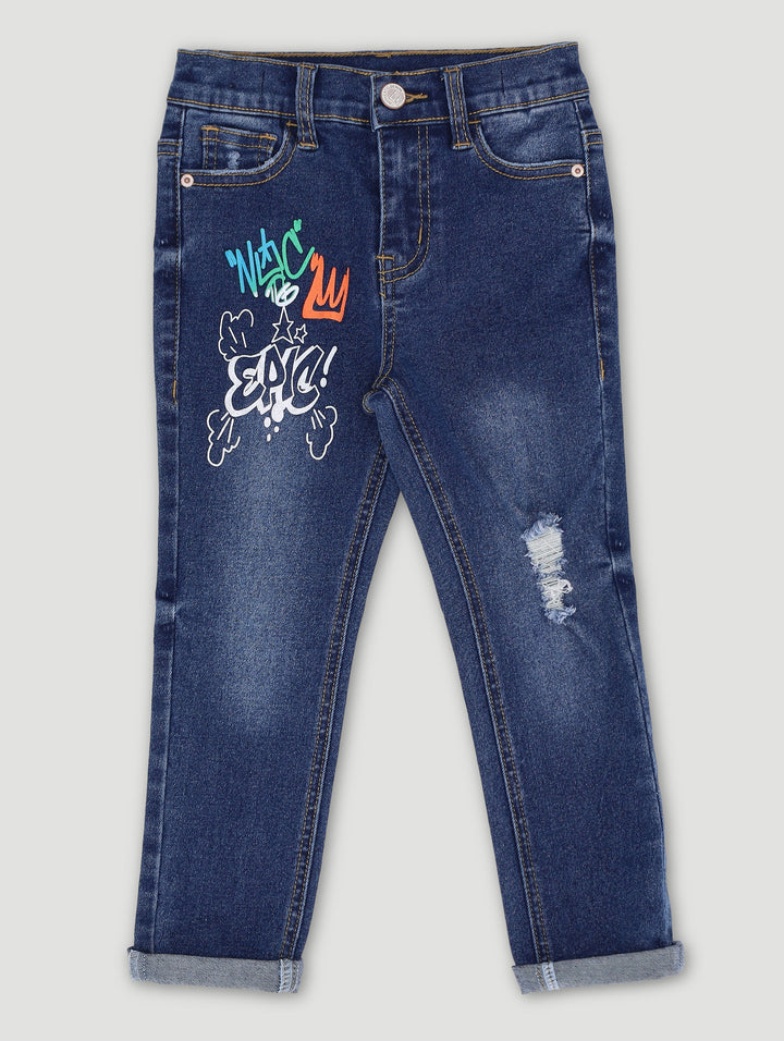 Pre-Boys NYC Print Denim - Dark Blue