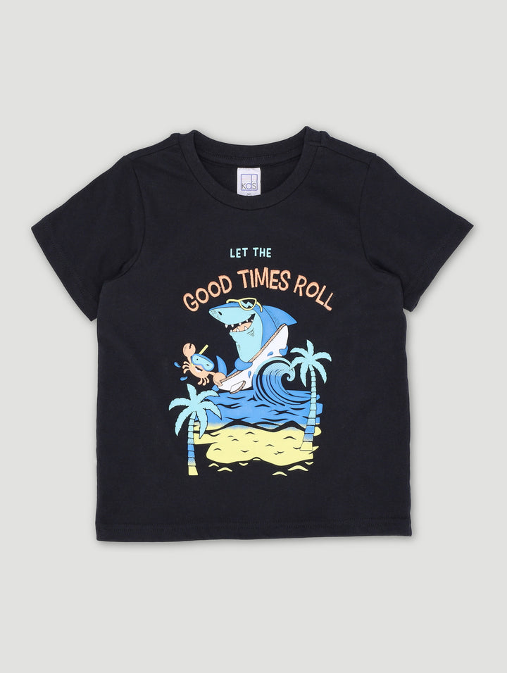 Pre-Boys Shark Surf Tee - Black