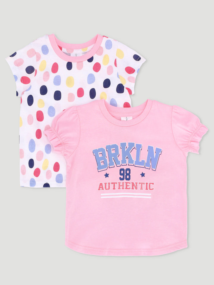 Baby Girls 2 Pack Spot Brooklyn Tees  - Dusty Pink