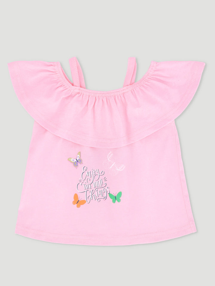 Baby Girls Butterfly Off Shoulder Tee - Pink