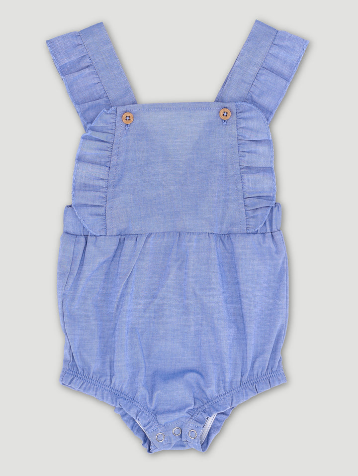 Baby Girls Denim Frill Romper - Denim