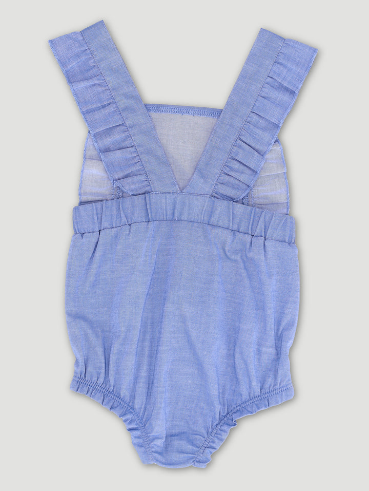 Baby Girls Denim Frill Romper - Denim