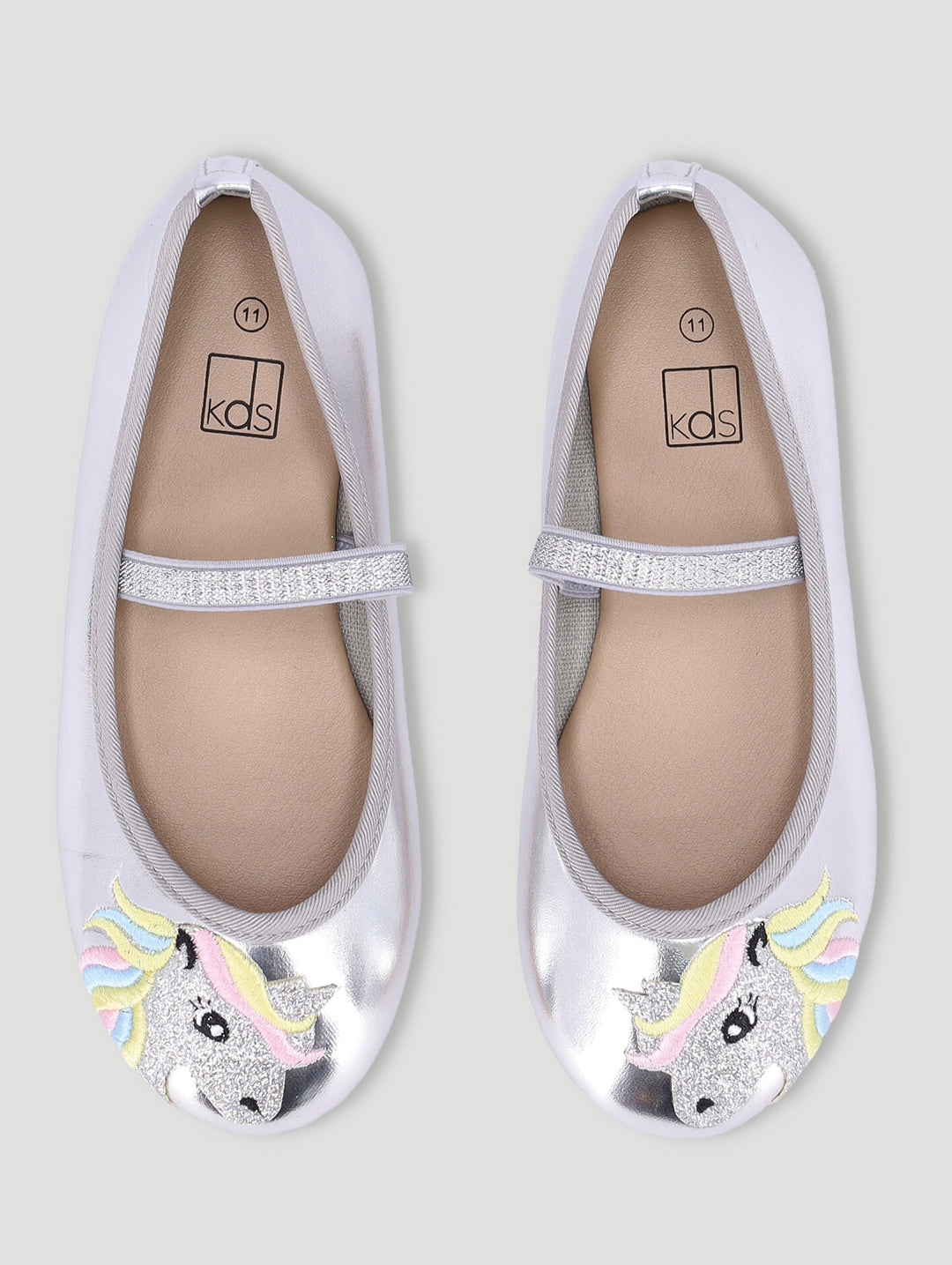 Girls Embroidered Unicorn Pump - Silver