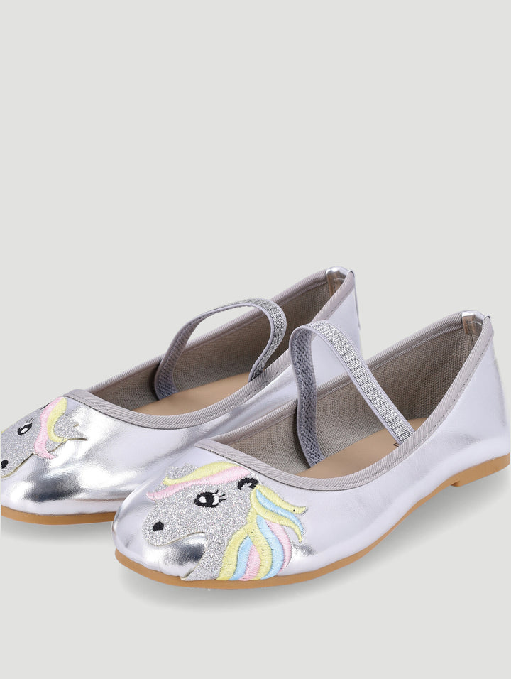 Girls Embroidered Unicorn Pump - Silver