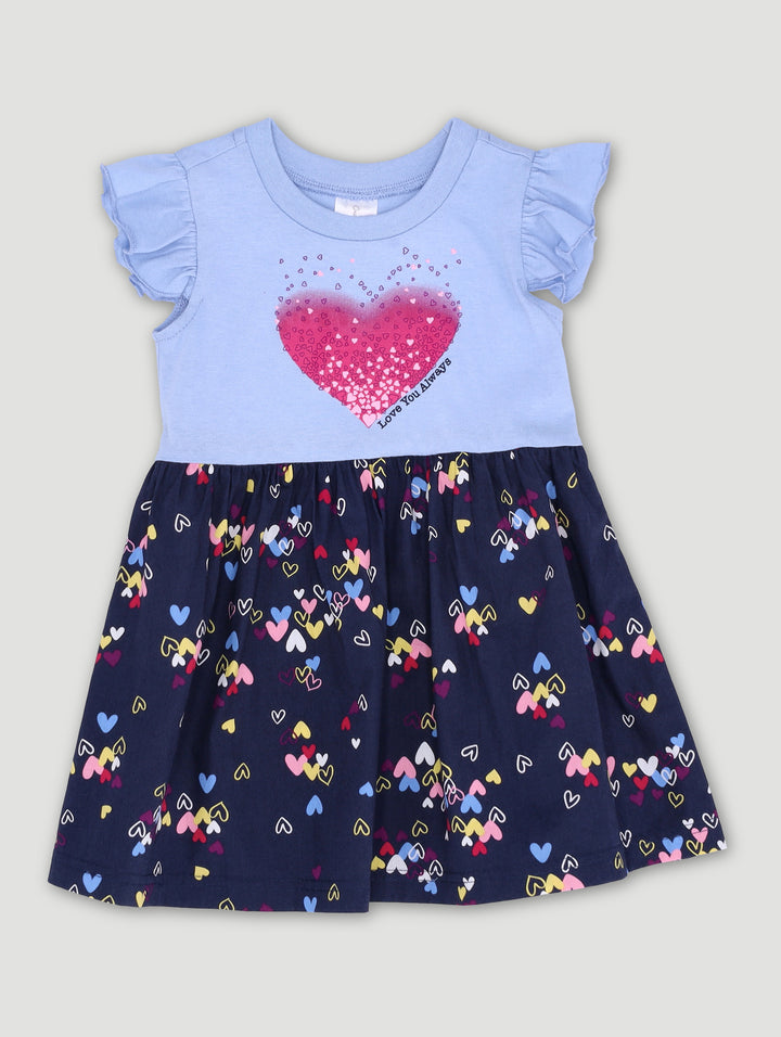 Baby Girls Hearts Combo Dress - Navy