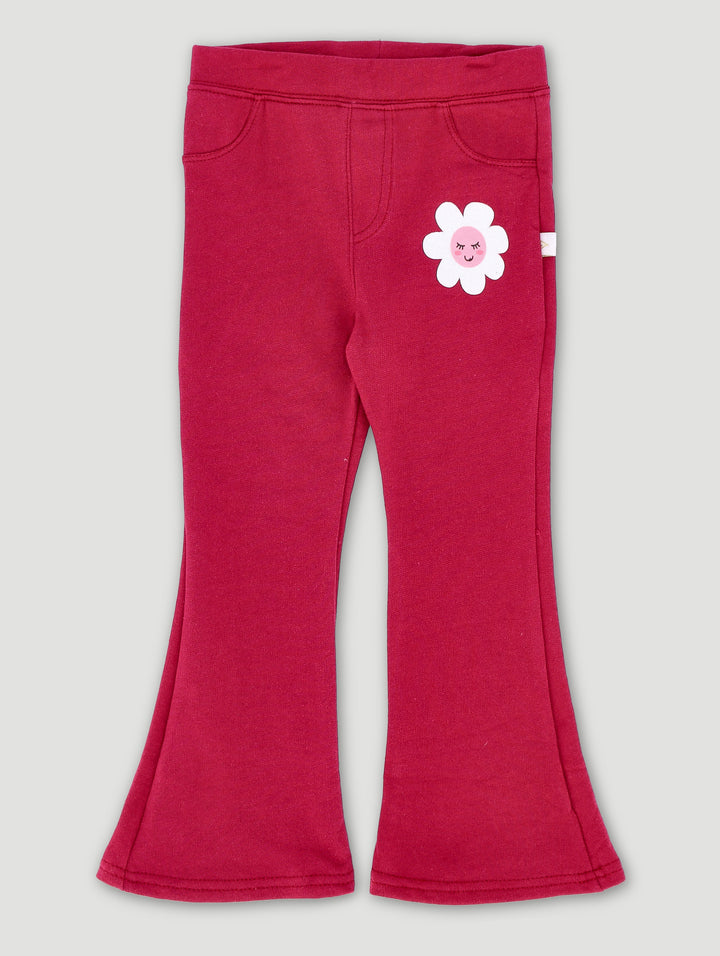 Flare Leg Brushed Fleece Pants - Burgundy