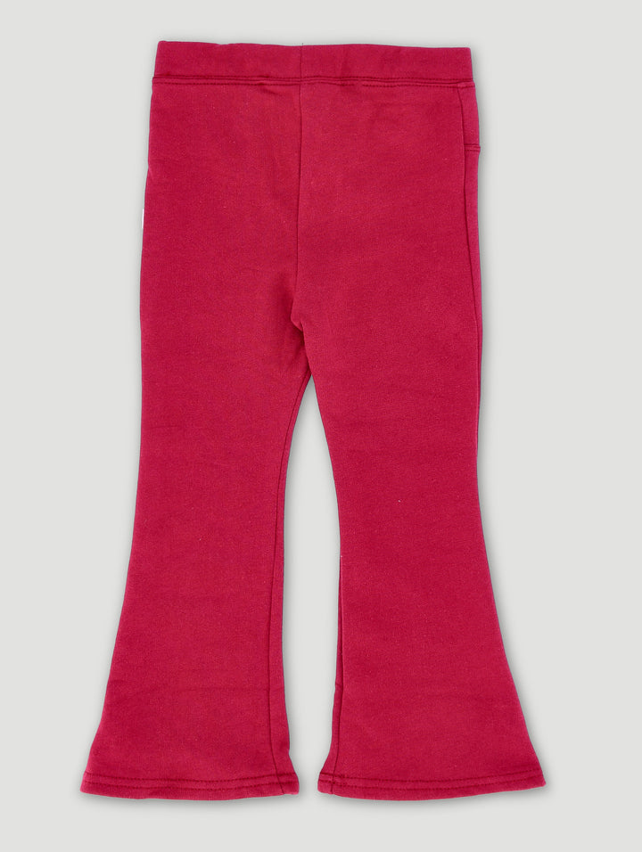 Flare Leg Brushed Fleece Pants - Burgundy