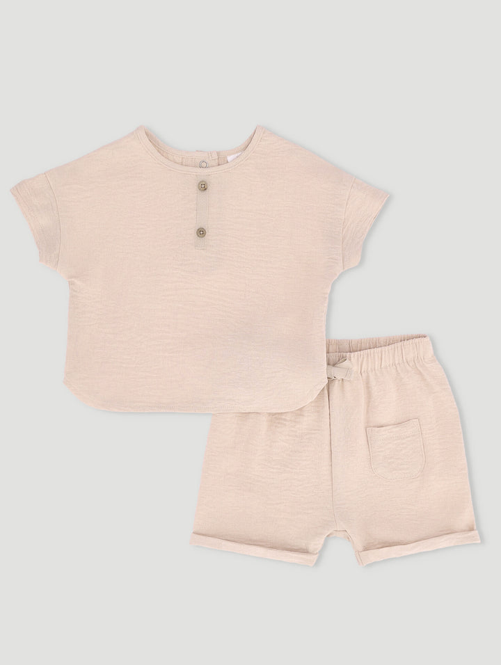 Baby Boys Crinkle Cotton Set - Stone