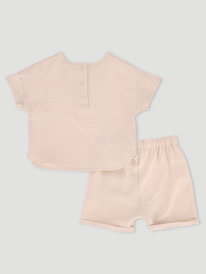 Baby Boys Crinkle Cotton Set - Stone