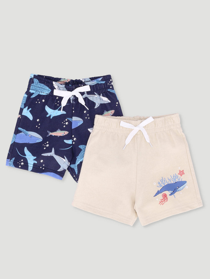 Baby Boys 2 Pack Under The Sea Shorts - Navy