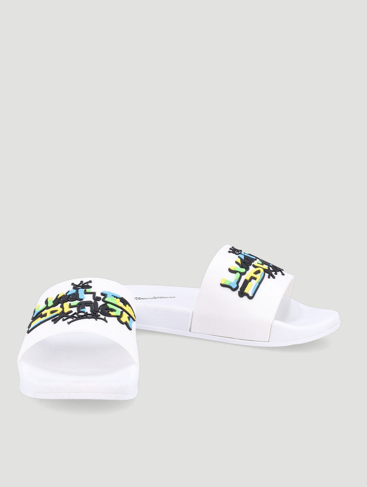 Boys Graffiti Print Slide Sandal - White