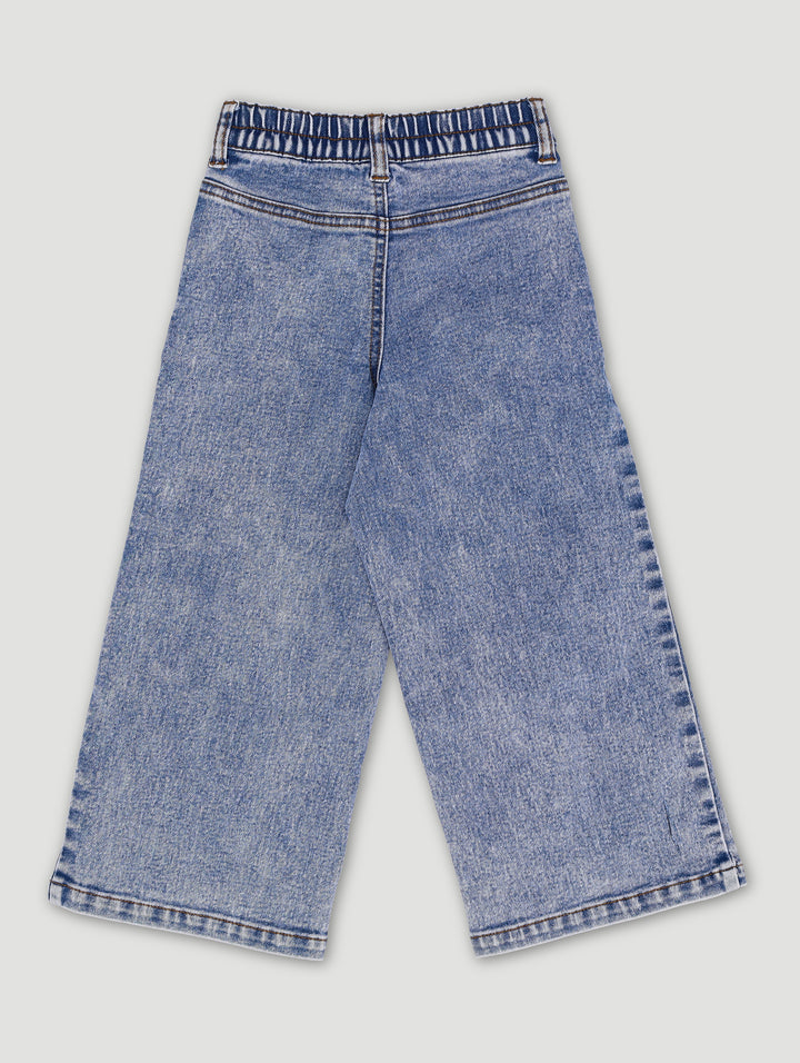 Pre-Girls Heart Applique Flare Leg Denim - Blue