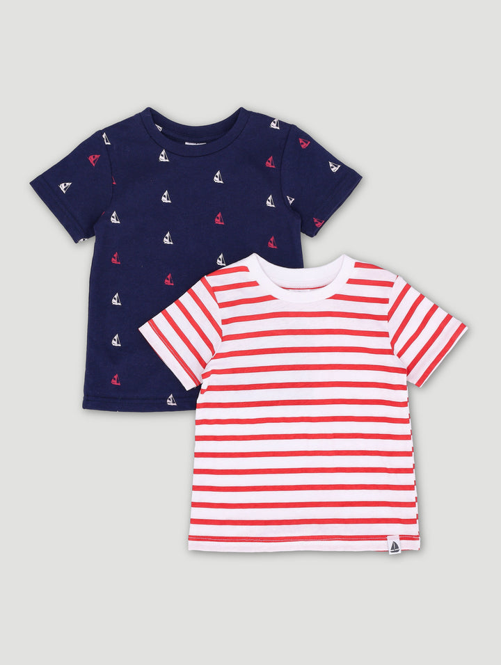 Baby Boys 2 Pack Yacht And Stripe Tees - Navy