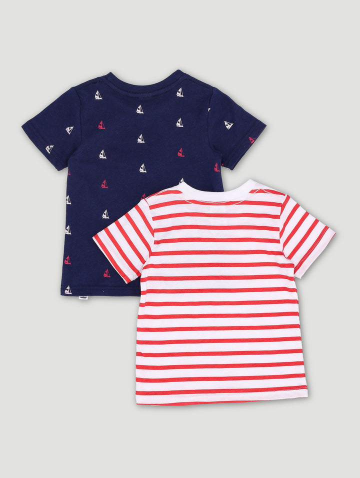 Baby Boys 2 Pack Yacht And Stripe Tees - Navy