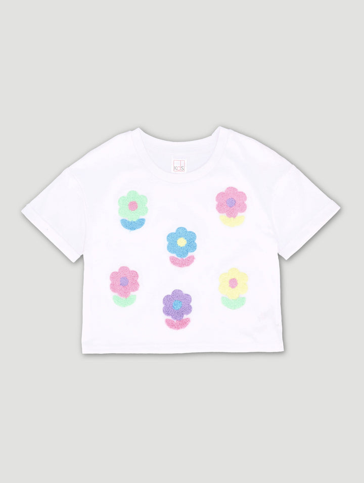 Pre-Girls Short Sleeve Flowers Tee - White