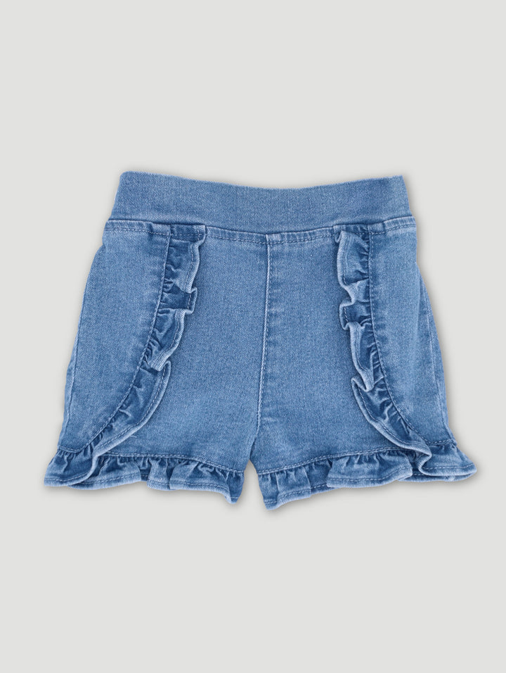 Baby Girls Frill Denim Short - Denim