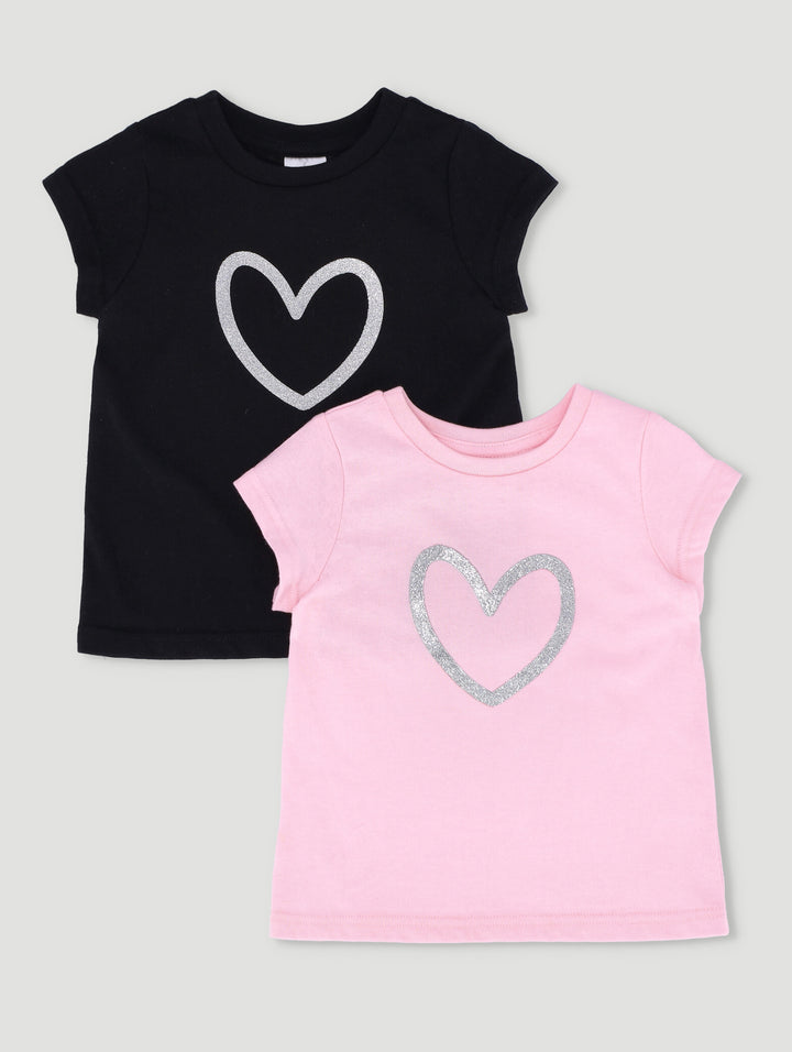 Baby Girls 2 Pack Heart Placement Tee - Dusty Pink