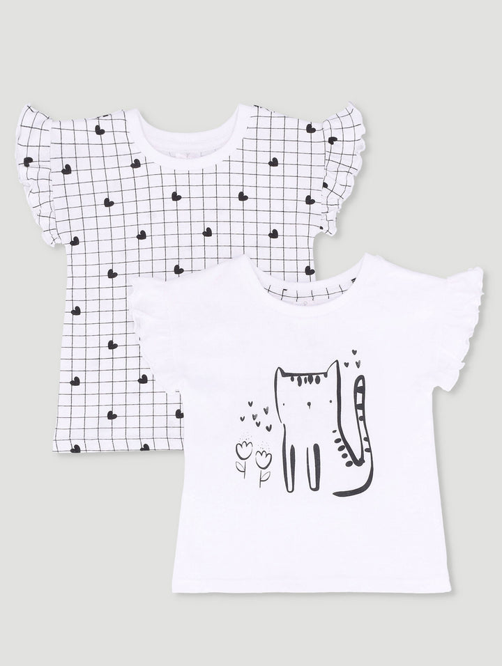 Baby Girls 2 Pack Cat & Heart Tees - Black