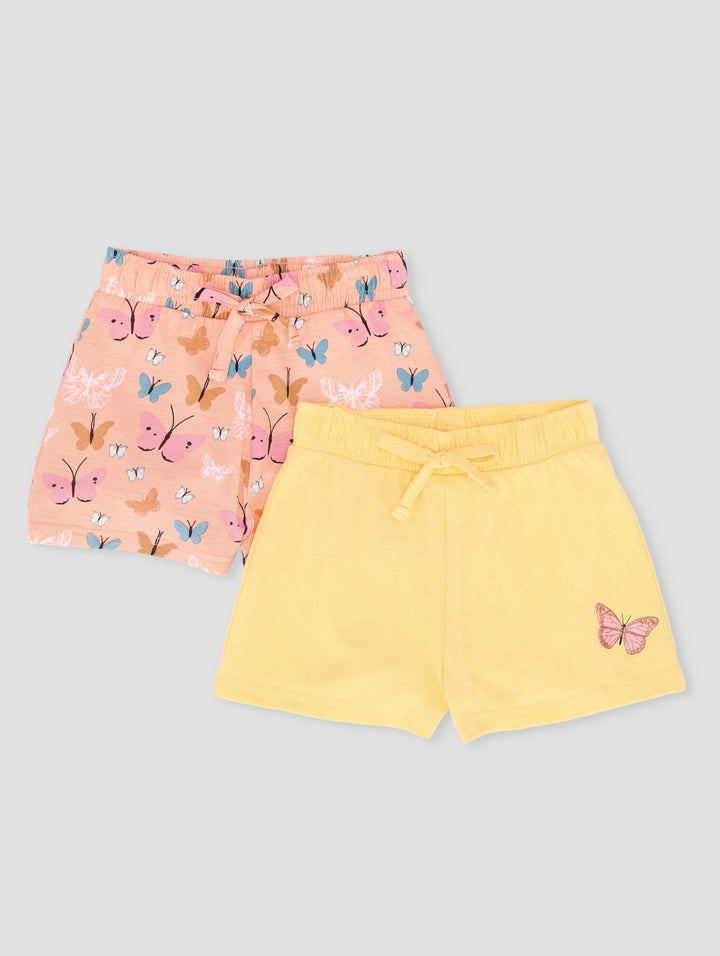 Baby Girls 2 Pack Butterfly Shorts - Peach